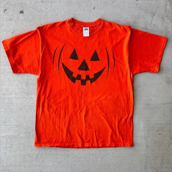 Y2K 2000s Men’s Orange Pumpkin Halloween Graphic Tshirt (XL) - Picture 1 of 3